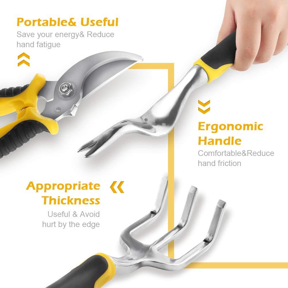 HASTHIP Garden Tools Kit for Home Gardening with 5 Pieces Cast Aluminium Heads | Ergonomic Handles