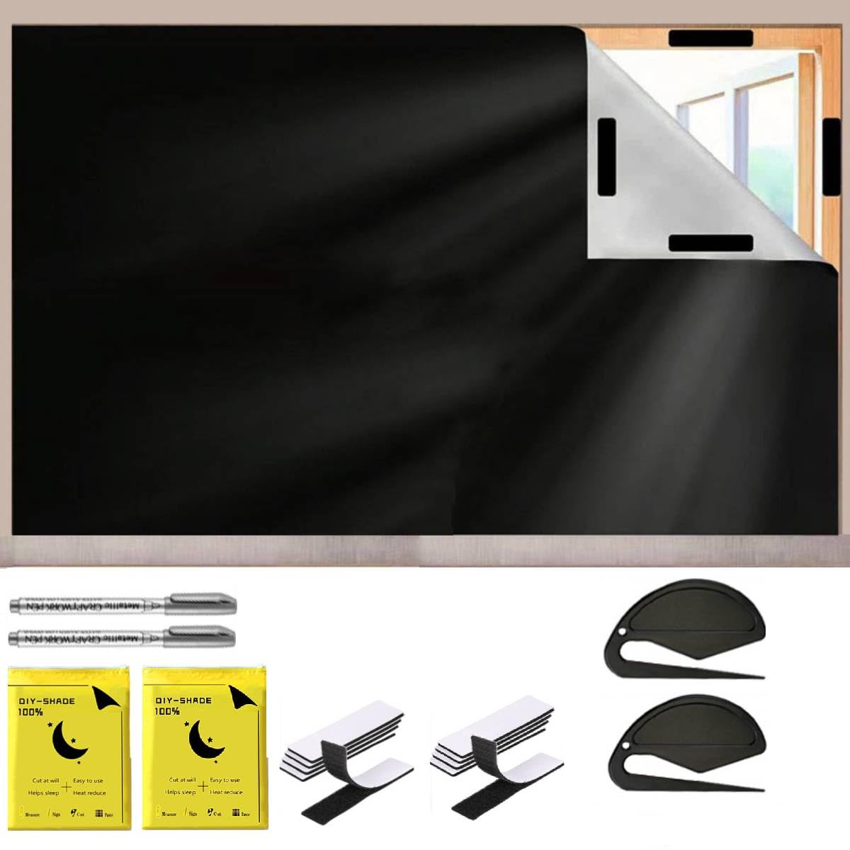 HASTHIP Portable Blackout Shades for Windows featuring 118 x 57 in 420D Oxford Cloth | 2pcs Set for Perfect Sleep