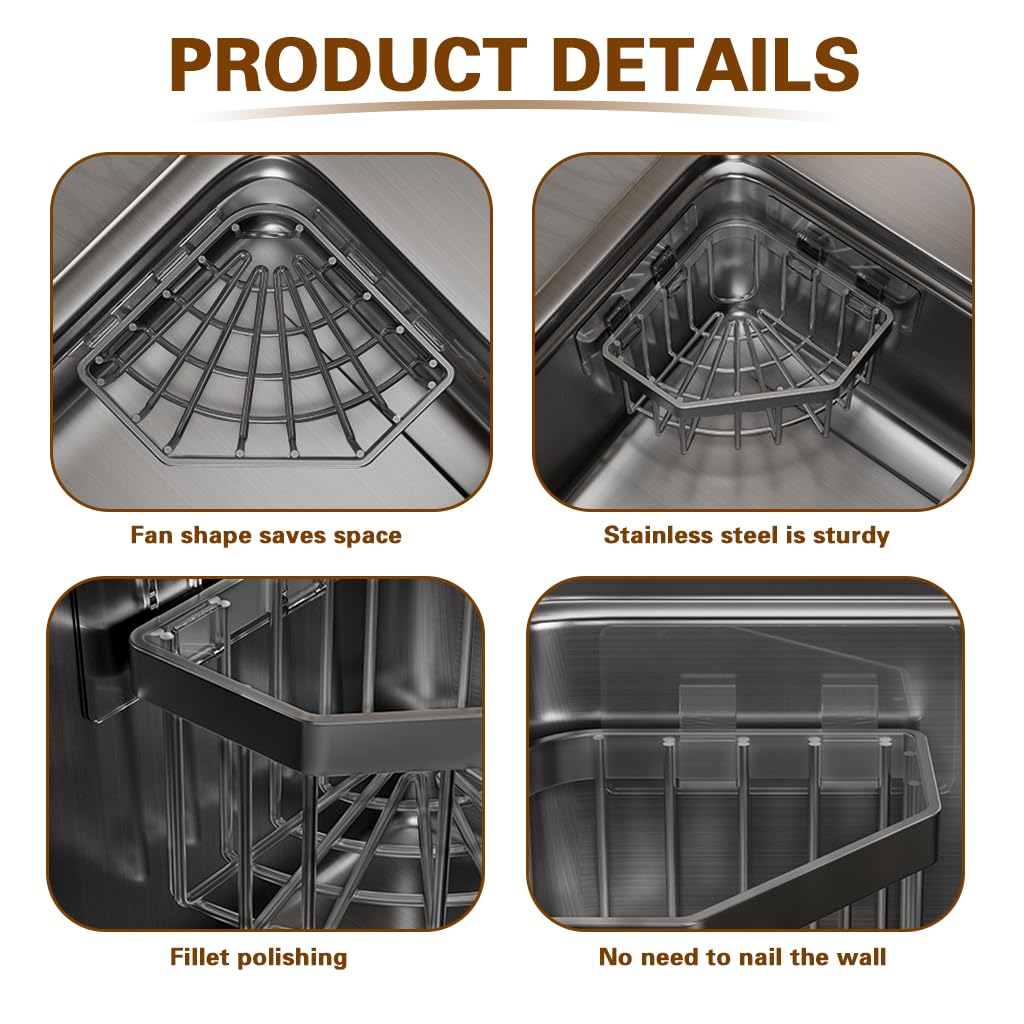 HASTHIP Stainless Steel Kitchen Sink Organizer for Bathroom and Kitchen | 5.27x5.27x3.54 in Rust‑Resistant Multi‑Compartment Design