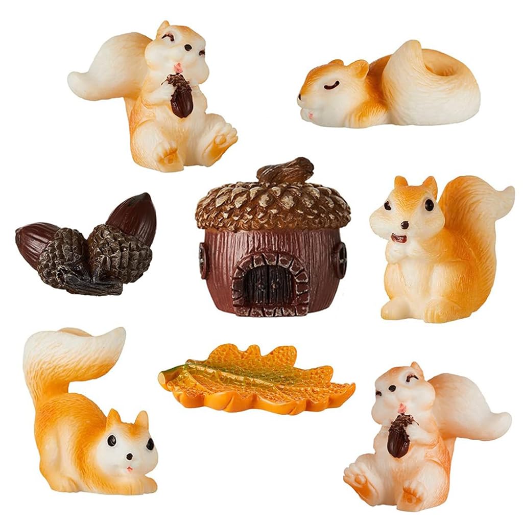 HASTHIP® 8Pcs Squirrel Miniature Decor Mini Walnut House Decor Moss Landscape Decorations Resion Miniature Decor for Moss Landscape, Garden Ornament, Flower Pots, Dollhouse Garden Decorations
