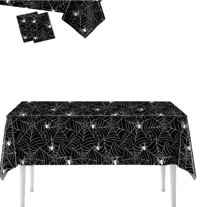 HASTHIP® Halloween Tablecloth - 137x274 cm Table Cover Cloth 54"x108" Halloween Decorations,Spider Web Table Cover,Party Supplies for Indoor or Outside-Black
