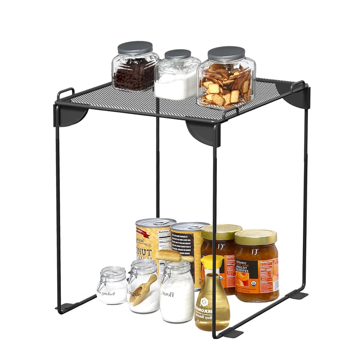 HASTHIP Folding Metal Storage Rack for Kitchen Countertop with Mesh Shelf | Space-Saving Organizer