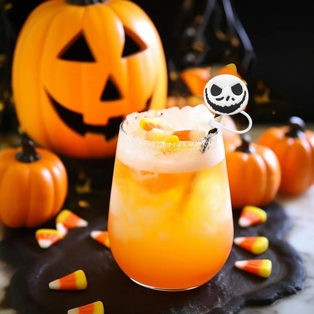 HASTHIP Silicone Straw Caps for 8-10mm Straws with Anti-Lost Loop and Dustproof Design | 6Pcs Halloween Cartoon Drinkware Accessory