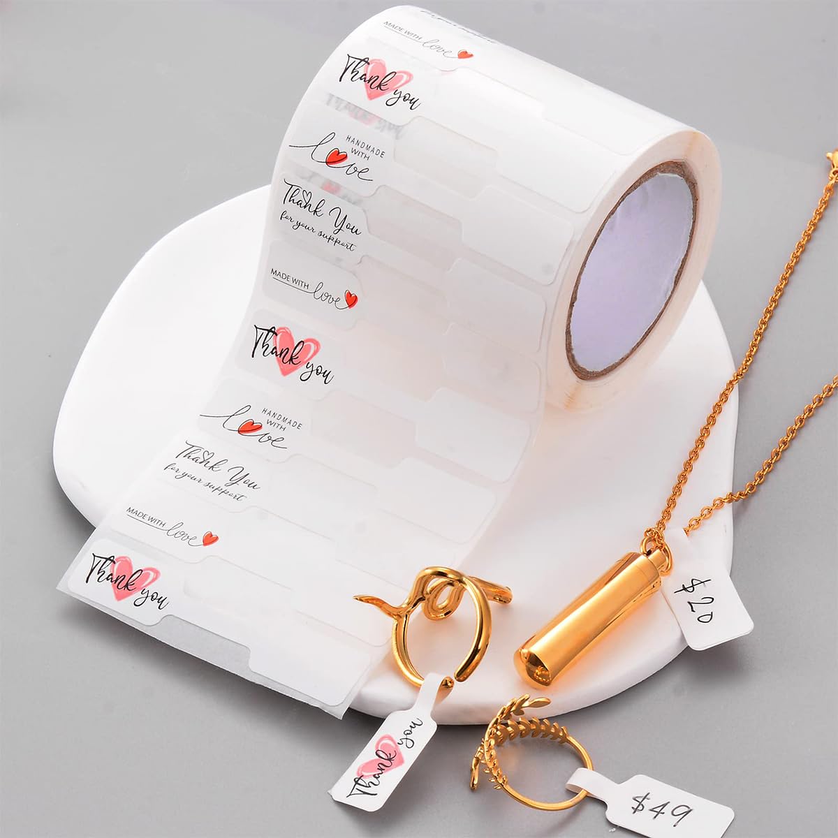 HASTHIP Jewelry Label Loops for Rings and Necklaces 1000pcs with Writable Surface | Self Adhesive Paper Tags