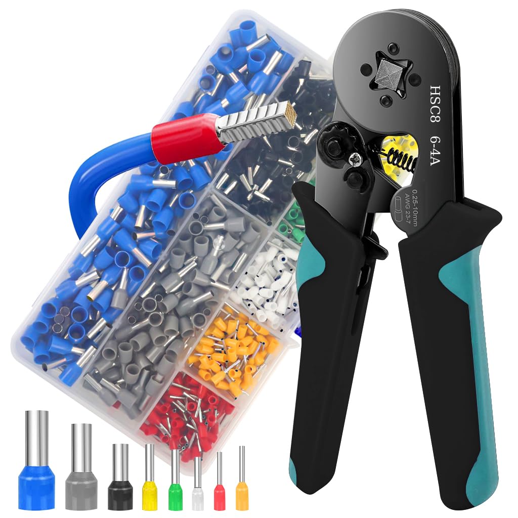HASTHIP® Ferrule Crimping Tool Kit, Self-adjustable Ratchet Wire Crimping Tool Kit with 800Pcs Wire Crimp Connectors Terminal for AWG23-7 (0.25-10.0mm)