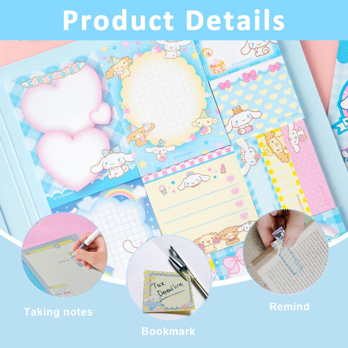 330 Sheets Kawaii Sticky Notes Set - Cute Cinnamoroll Themed, Cartoon Sticky Notes with Lined Letter Papers, 8 Packs Sticky Notes & 3 Sticky Tabs for Scrapbooking, School, Office Supplies