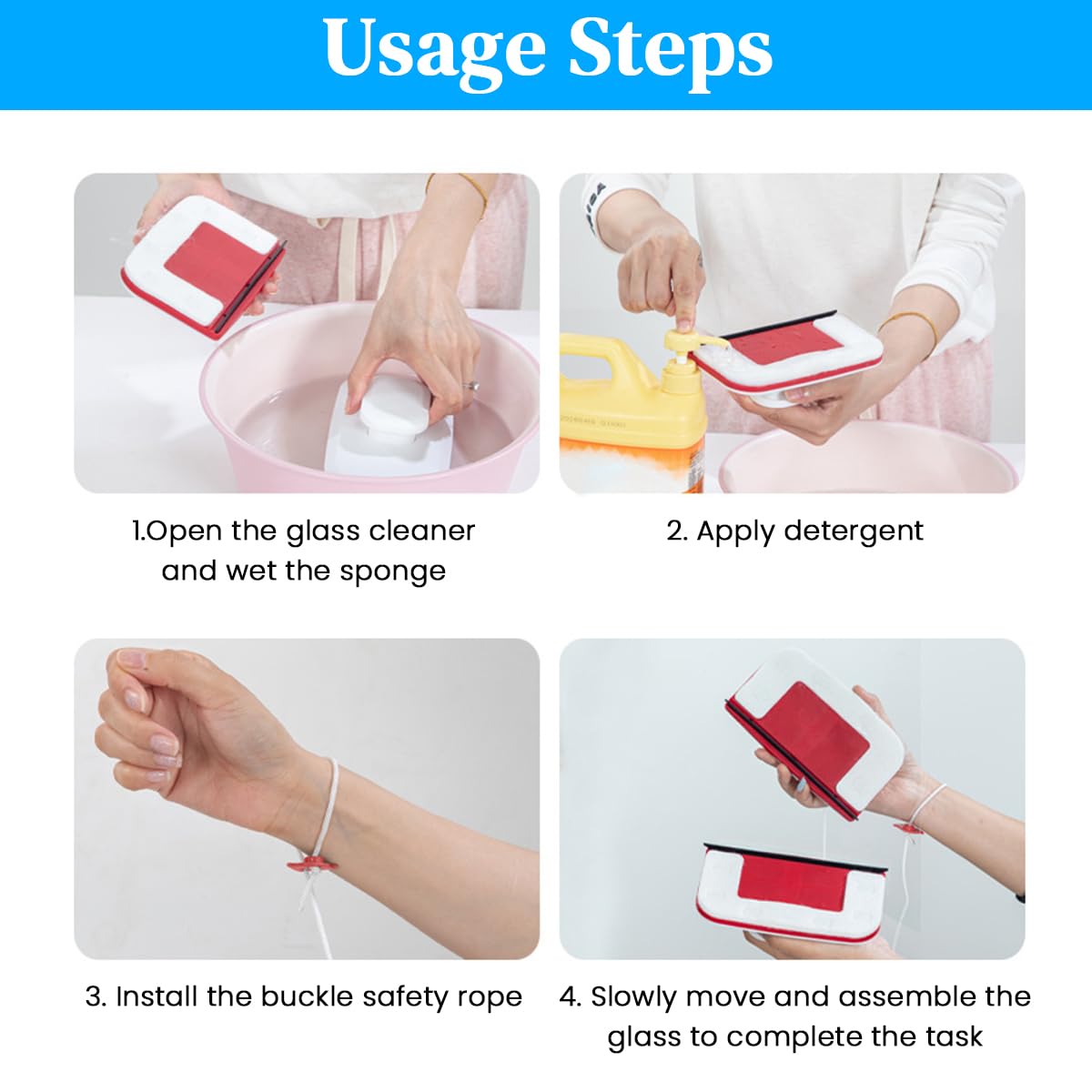 HASTHIP® Magnetic Window Outside Cleaner, Window Brush Glass Wiper Cleaning Tools, Adjustable for high Rise Window Cleaning Windows Thickness 0.3"-0.8" (red)