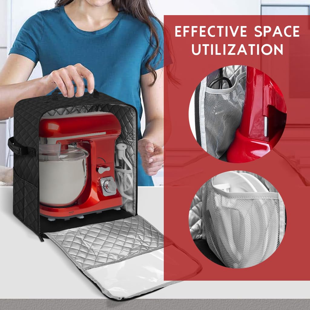 HASTHIP® Storage Bag for KitchenAid 5/4.5 Quart Blender Stand Storage Bag with Handles & Pockets Waterproof Dust Proof Small Kitchen Appliance Organizer Bag for Blender, Toaster, 36x23x38cm