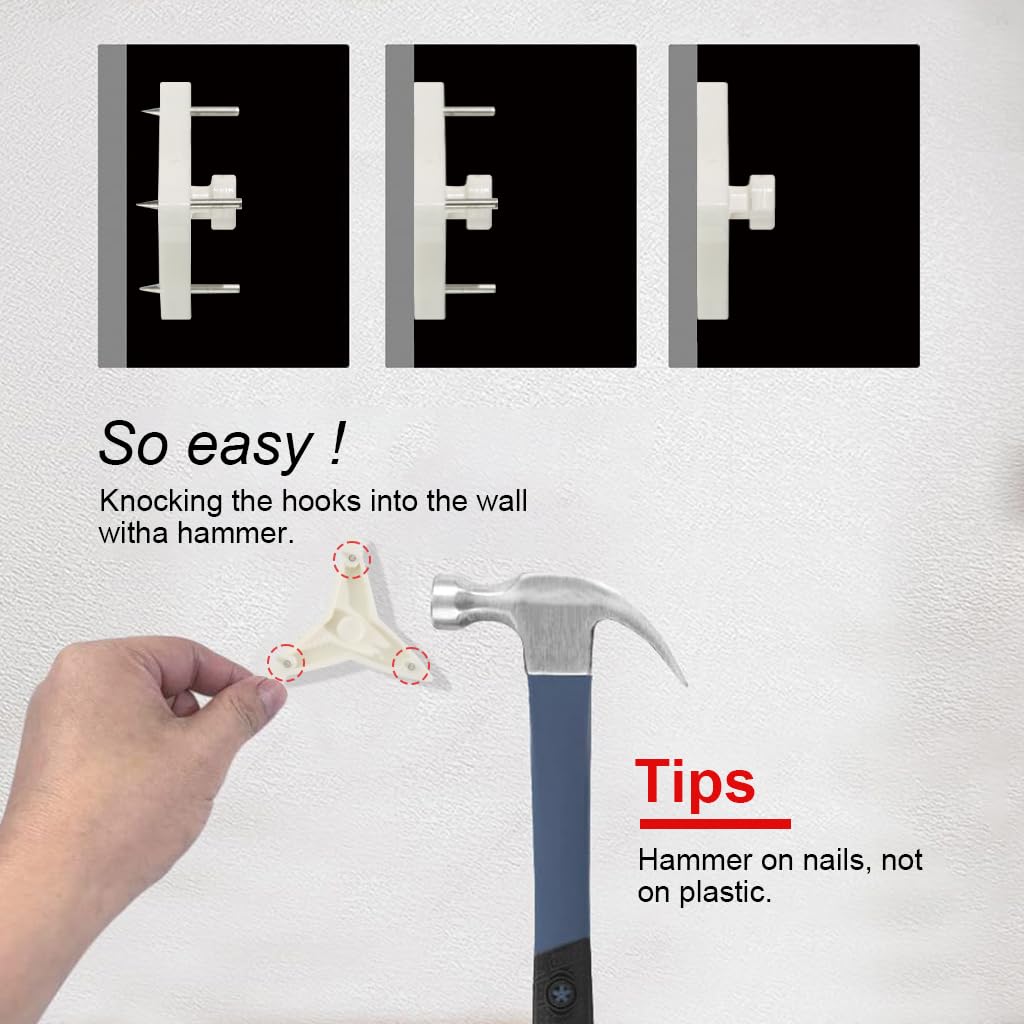 HASTHIP Wall Hooks for Photo Frames and Keys with Triangular Push Nail Design 40pcs White