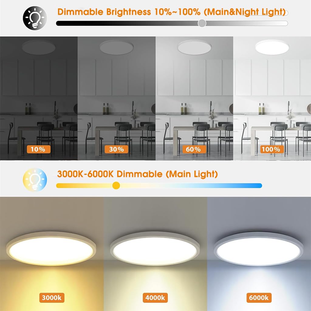 HASTHIP 12" LED Ceiling Light with Remote Control & 3 Color Dimmable Design
