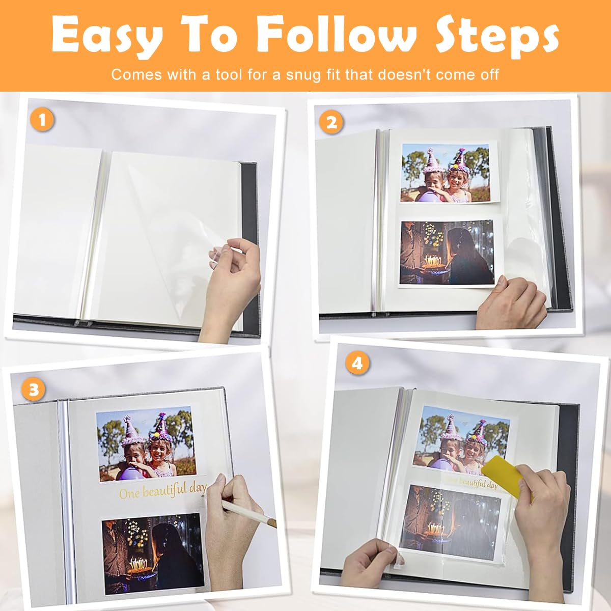 HASTHIP® Photo Album - Self Adhesive Scrapbook Album for 4x6 5x7 8x10 Pictures, Linen Cover with 40 Pages DIY Photo Book, Birthday Gifts for Women Mom Family Baby Wedding Travel (11.5"x10.6", Grey)