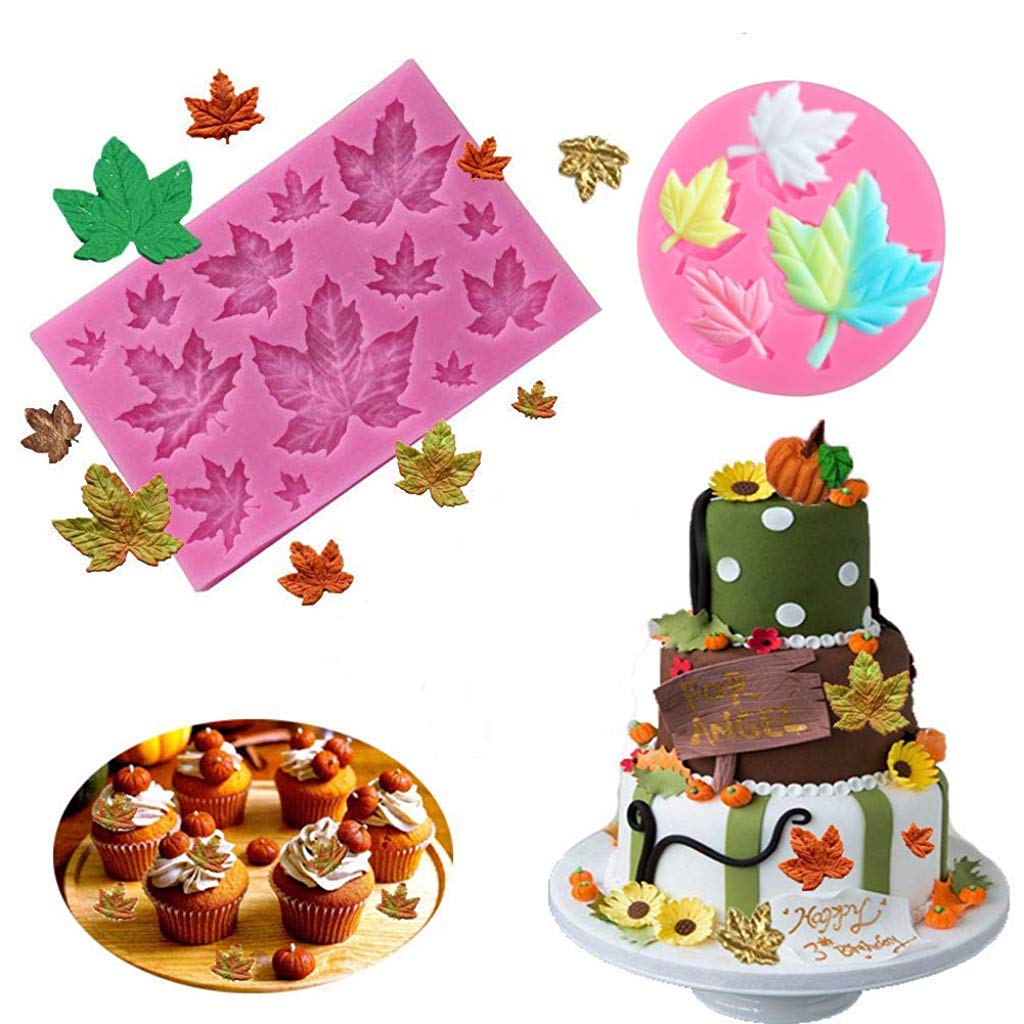 HASTHIP® 10PCS Silicone Leaves Fondant Molds 3D Mini Maple Leaf Rose Shaped DIY Cake Decoration 20 x 10 x 3 Centimeters