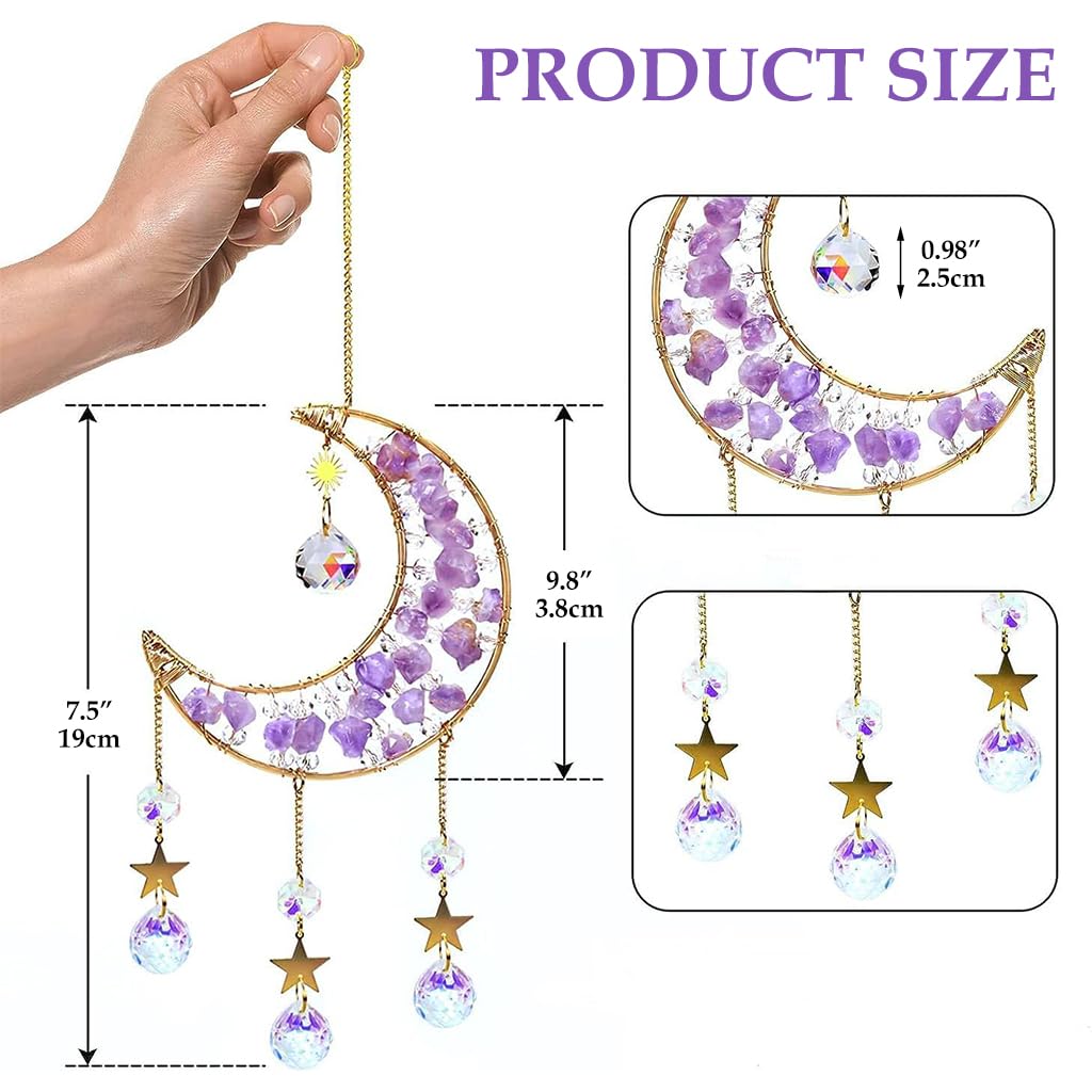 HASTHIP Sparkling Crystal Moon Charm for Home Decor featuring Purple Acrylic Crescent 16.2 in