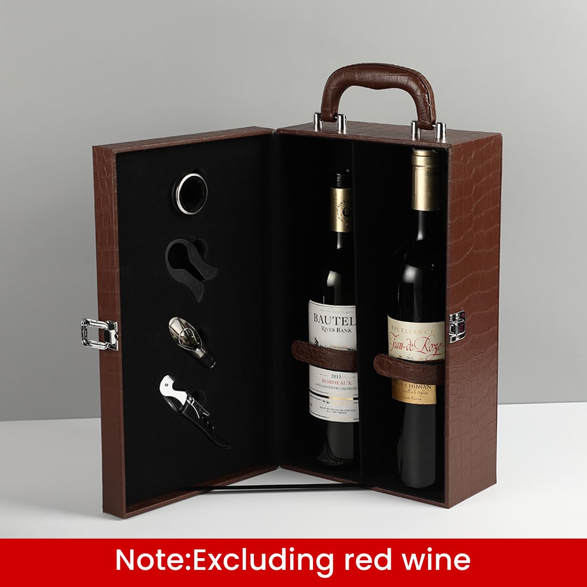 HASTHIP Wine Box for 2 Bottles featuring 34.5x20x12cm Dual Compartment Design | Leatherette Gift Set with Wine Accessories