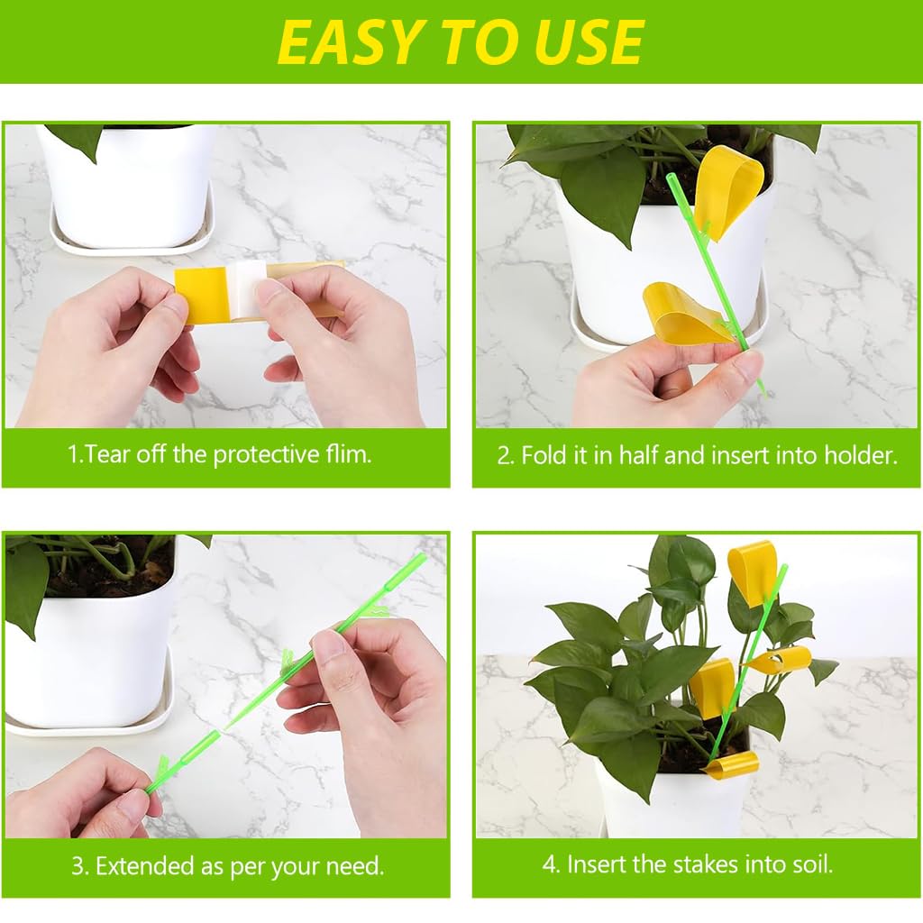 HASTHIP Sticky Bug Trap Strips for Planter Pots with Sticks 10 Count 3.3x3.3cm | Yellow Decorative Pest Control