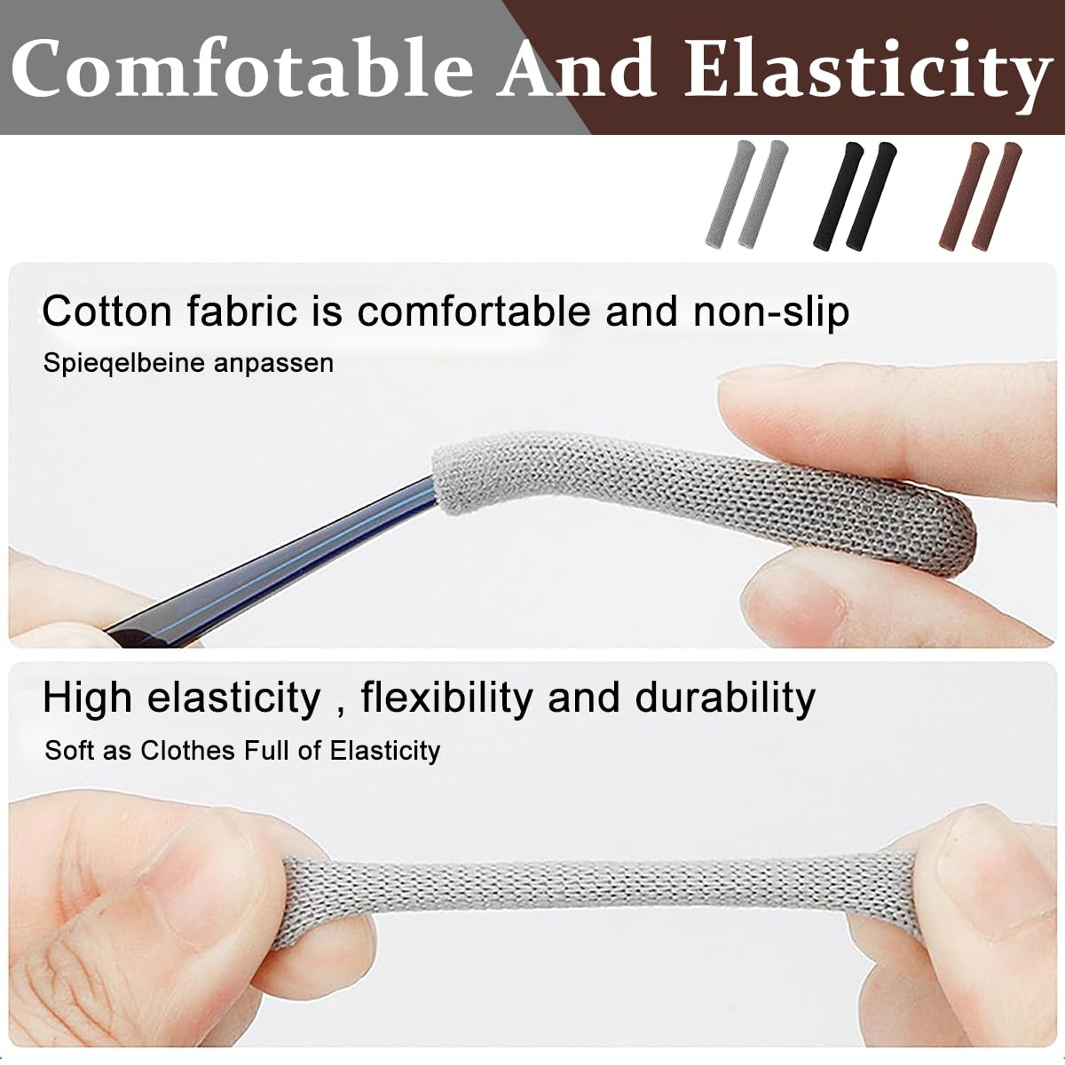 HASTHIP Anti Slip Glasses Ear Grip for Sunglasses and Eyewear featuring Soft Acrylic Sleeves | 3 Pairs Universal Fit 5mm to 12mm