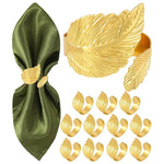 HASTHIP Napkin Rings Set of 12 for Weddings and Parties with Gold Leaf Design | Alloy Table Decor