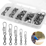 HASTHIP® 50Pcs Giratorios de Pesca con Rodamiento de Bolas y Cierre Seguridad,Conector Pesca Acero Inoxidable,Antienredo Accesorios Resistentes a la Corrosión 5 Tamaños con Caja