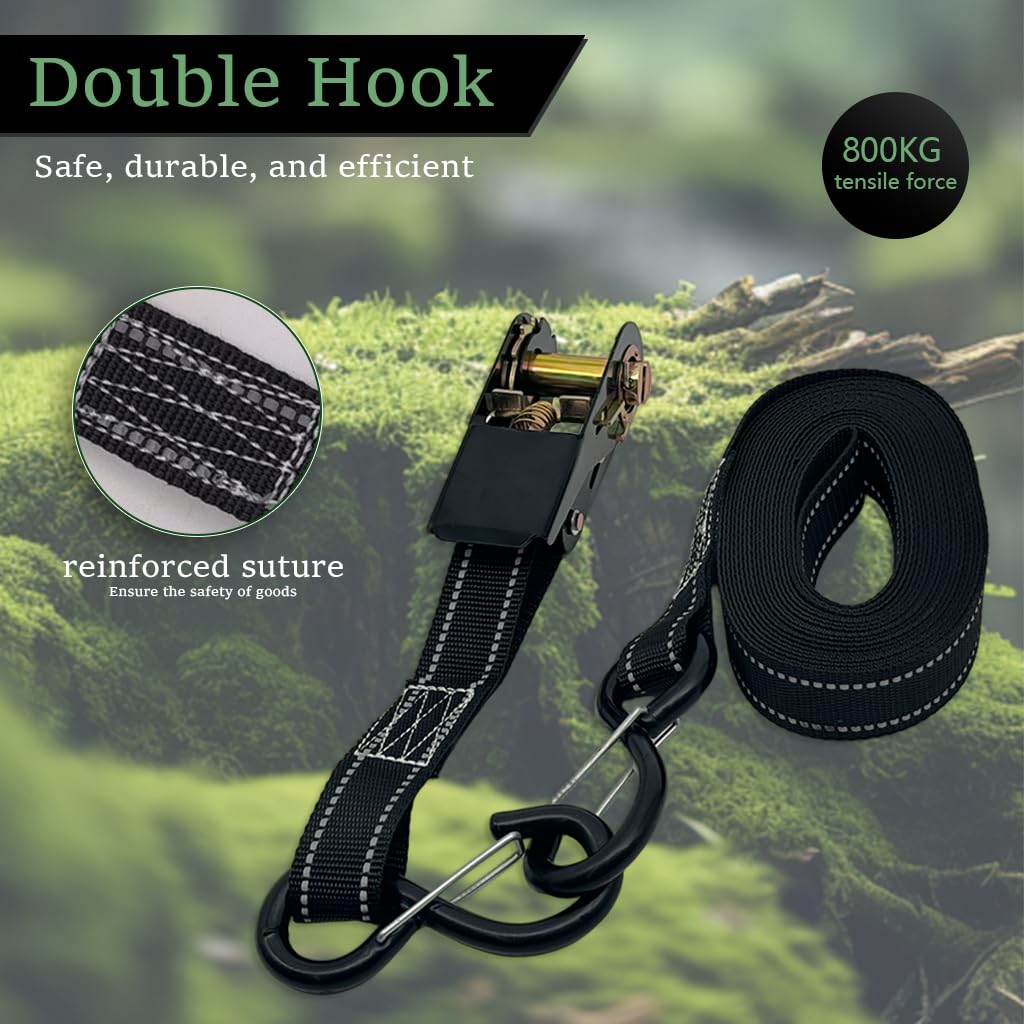 HASTHIP Ratchet Straps for Cargo and Vehicle Transport featuring Double Loop Hooks and 16.4 ft Nylon Webbing | 1600 lbs Break Strength
