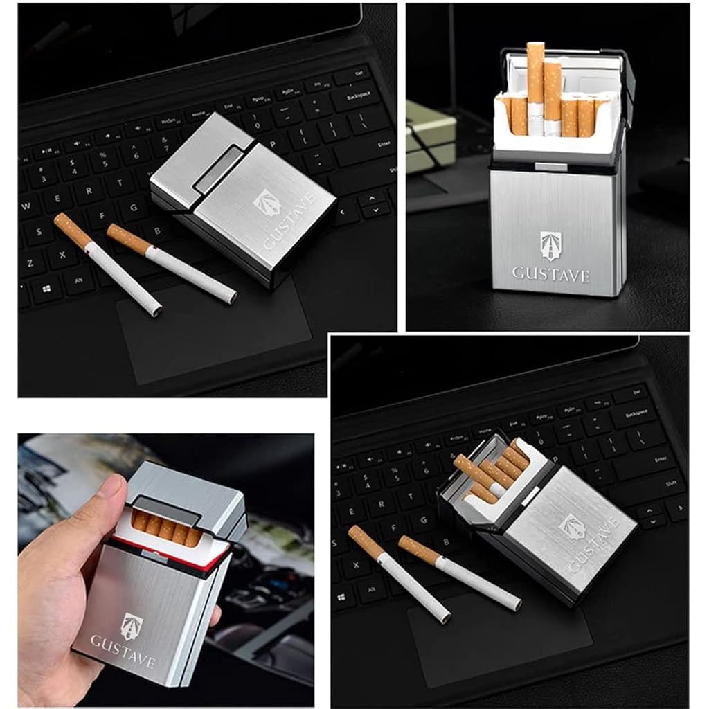 HASTHIP® Cigarette Case King Size Aluminum for Whole Package Cigarettes 20pcs Anti-Collision Splash Proof and Scratch Resistant 2 Pack (Black + Silver)