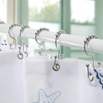 HASTHIP Metal Shower Curtain Hooks for Bathroom with Double Hook Design and Roller Gliders | 12PCS Silver Set