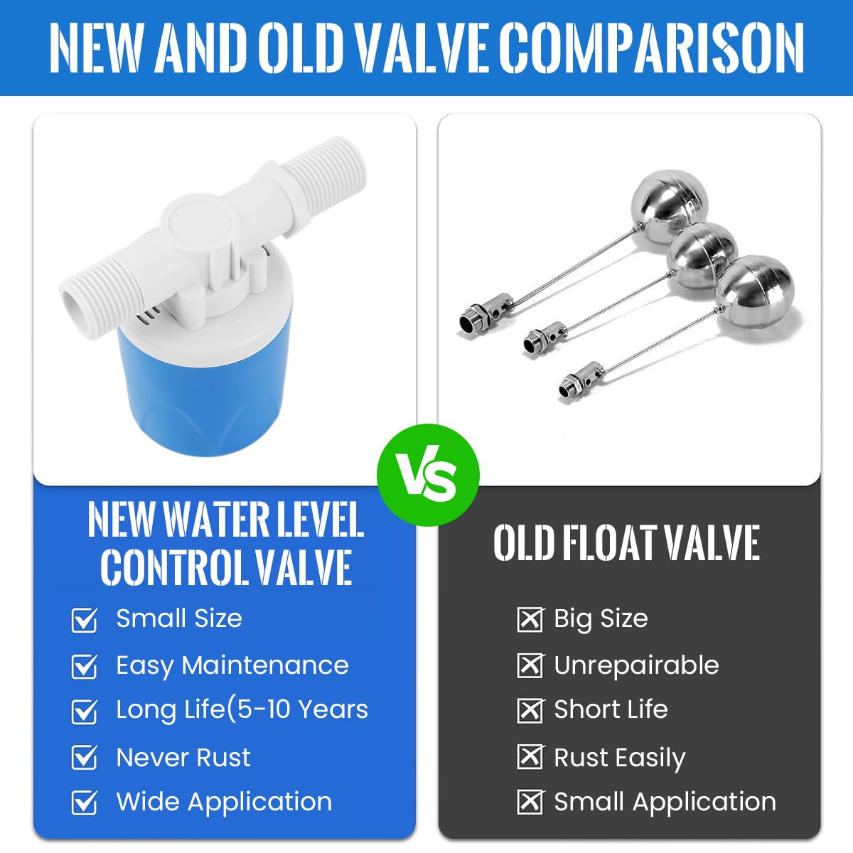 HASTHIP Automatic Water Level Control Float Valve for Tanks and Aquariums featuring 1/2 Inch Side Inlet | 3 PCS Set