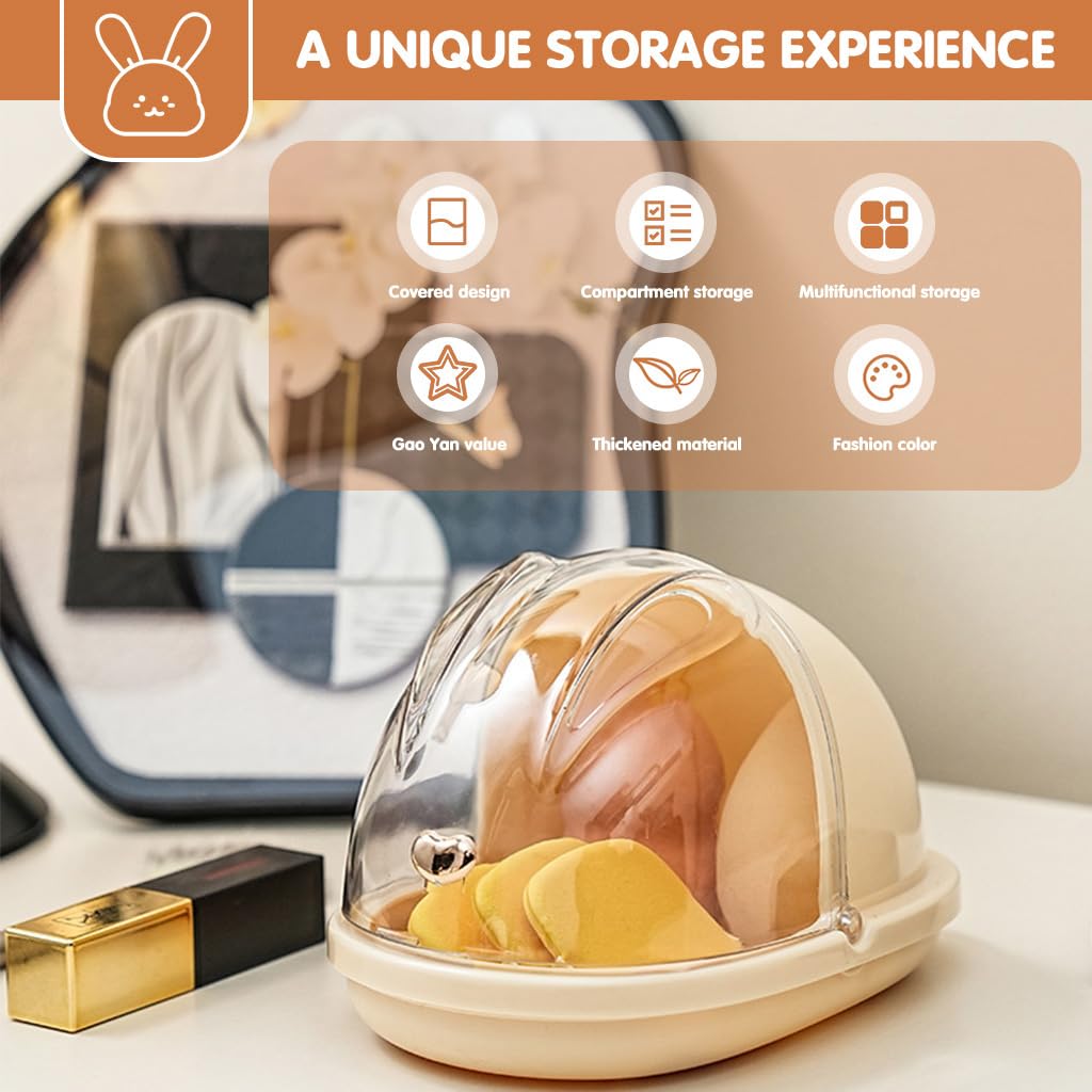 HASTHIP Makeup Sponges Holder for Travel and Vanity with Clear Sliding Dustproof Hood 11x15x10 cm | Ventilated Transparent Storage Box for Women