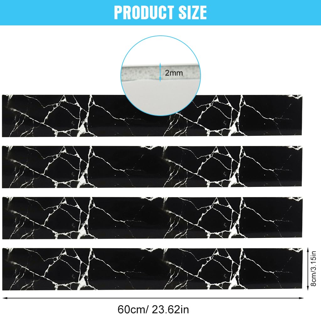 HASTHIP Wall Border Sticker for Bathroom and Living Room featuring Self Adhesive PVC Trim 23.5 x 3.1 in | Black Marble Crack Pattern Waterproof Design