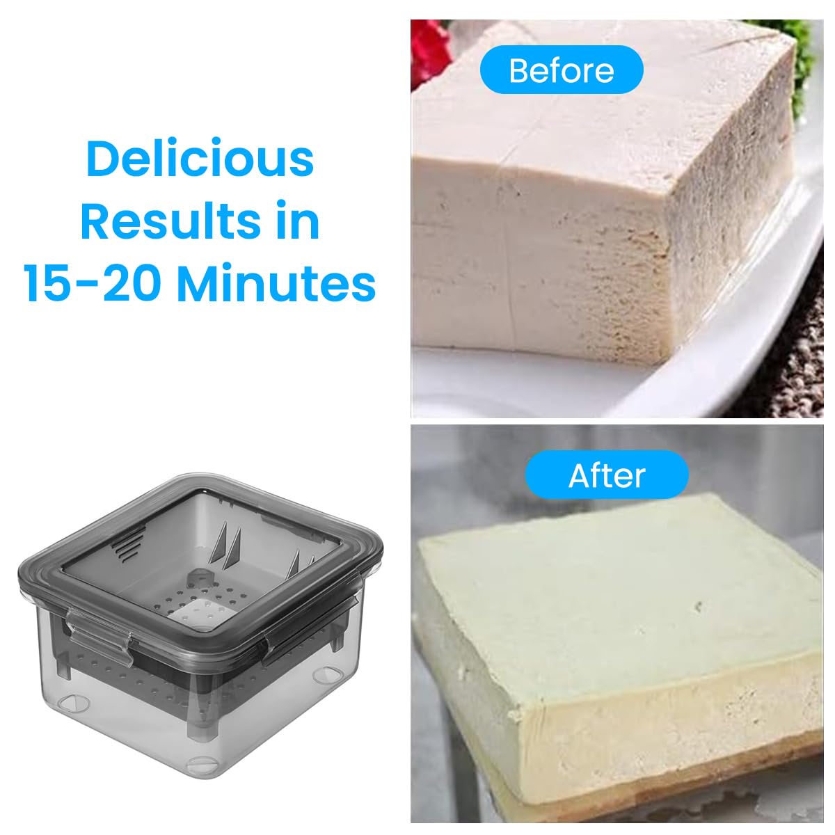 HASTHIP® Tofu Press Food Grade Tofu Press Tofu Making Tools Homemade Tofu Tools Quick Excessive Water Removal Easy Tofu Drainer Press, Dish Washer Safe, 16x14x8.5cm