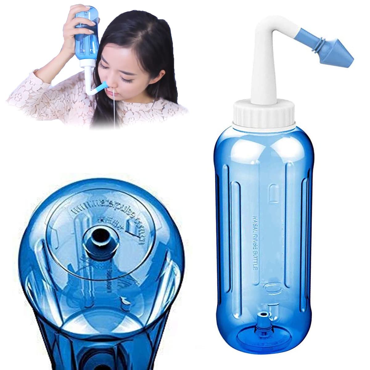 HASTHIP® Botella de Lavado Nasal 500ml Neti Pot para Irrigación Nasal,Limpieza de Nariz y Senos Paranasales,Alivio Rinitis Alérgica y Congestión Sistema Enjuague para Adultos Niños