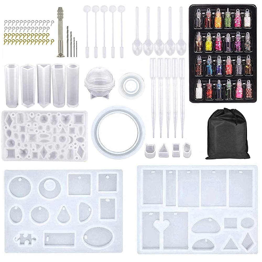 HASTHIP Silicone Resin Art Kit for Jewelry Making with 109 Pcs Molds and Tools | Reusable Transparent Silicone Set