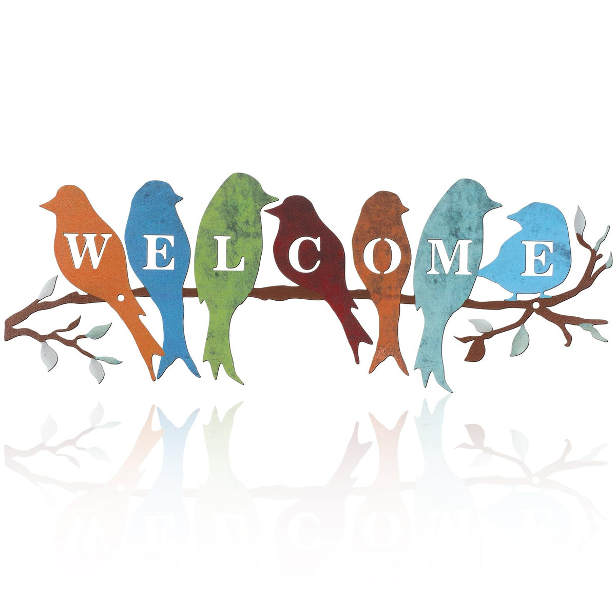 HASTHIP® Welcome Door Sign, 14" "Welcome Door Sign Vintage Metal Door Sign, Cut-Out Birds Design Decorative Hanging Wall Sign for Porch, Restaurant, Room, and Hotel