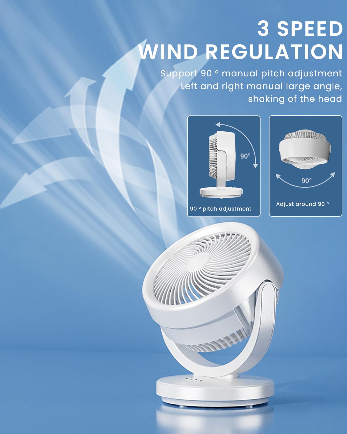 HASTHIP Portable Mini Fan for Desk and Travel with 2000mAh Battery & 90° Rotatable Head