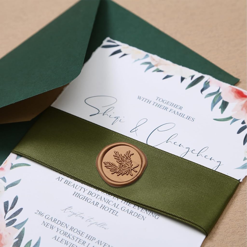 HASTHIP Wax Seal Stickers for Wedding Invitations with 10pcs 1.2in Self Adhesive Golden Rosemary Design | Elegant Envelope and Gift Decoration