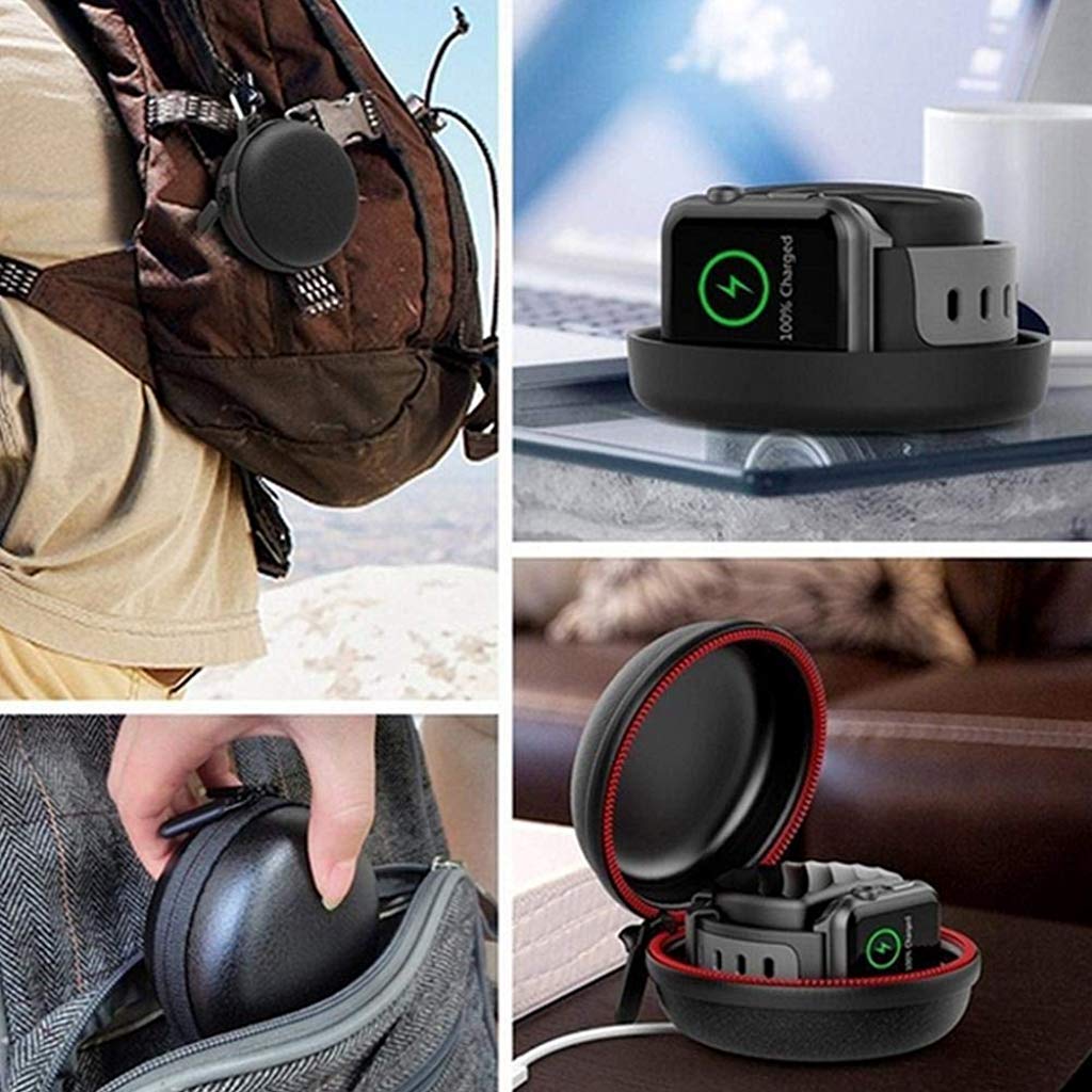 HASTHIP® Portable Waterproof Black Travel Case for Apple Watch Charger, EVA Charging Dock Holder for 38mm/42mm/40mm/44mm iWatch Series 5/4/3/2/1