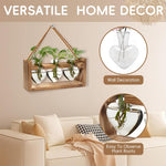 HASTHIP Hydroponic Glass Vase Kit for Desktop Decor with 3 Heart Planters & Wooden Stand