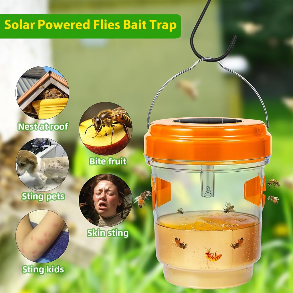 HASTHIP Wasp Trap Lamp for Fruit Trees with Solar Powered LED Light | Waterproof Hanging Bug Trap