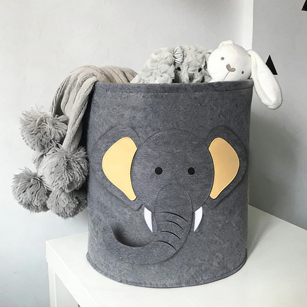 HASTHIP® Felt Basket 34L Cartoon Elephant Topless Storage Basket Multipurpose Home Organizer Basket Felt Laundry Basket Kids Toy Organizer, 35x35cm, Washable & Durable