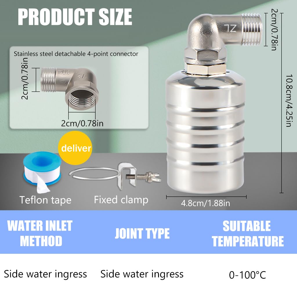 HASTHIP Float Valve for Water Tank with 1/2 to 3/4 in Connection and 304 Stainless Steel | Automatic Water Level Control