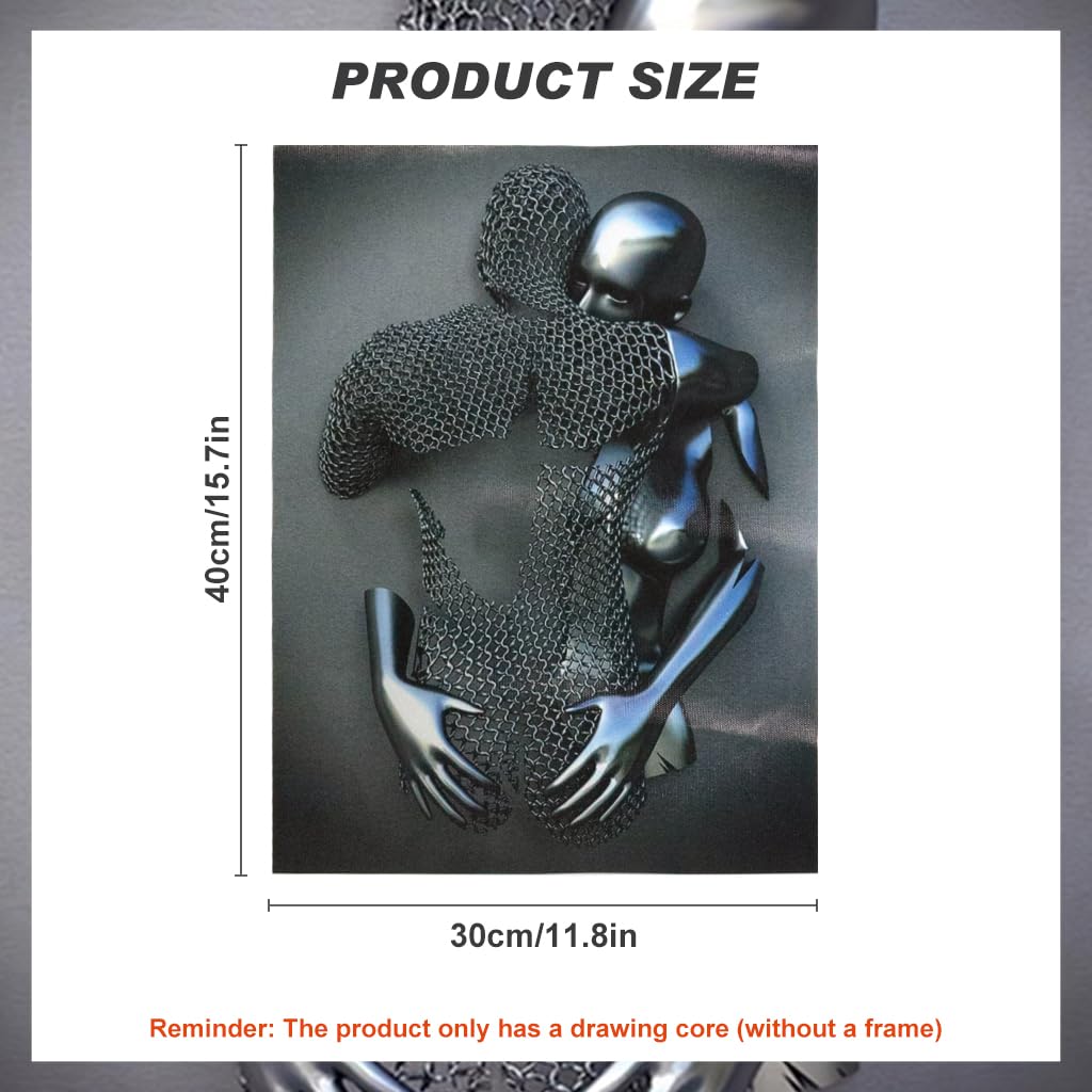 HASTHIP Wall Decor Painting for Living Room featuring 11.8x15.7 in 3D Metallic Couple Art | Frameless Modern Canvas