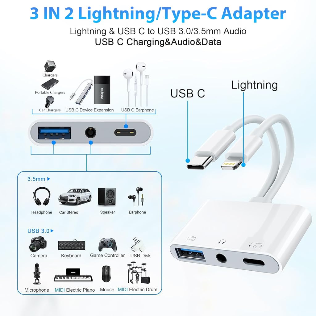 HASTHIP® USB C to USB Camera Adapter with Charging Port [MFi Certified]