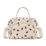 HASTHIP® Insulated Lunch Bag for Women Girls, Corduroy Strawberry Tiffin Tote with Removable Shoulder Strap, Reusable Thermal Cooler Lunch Box for Office School Travel Work Beige