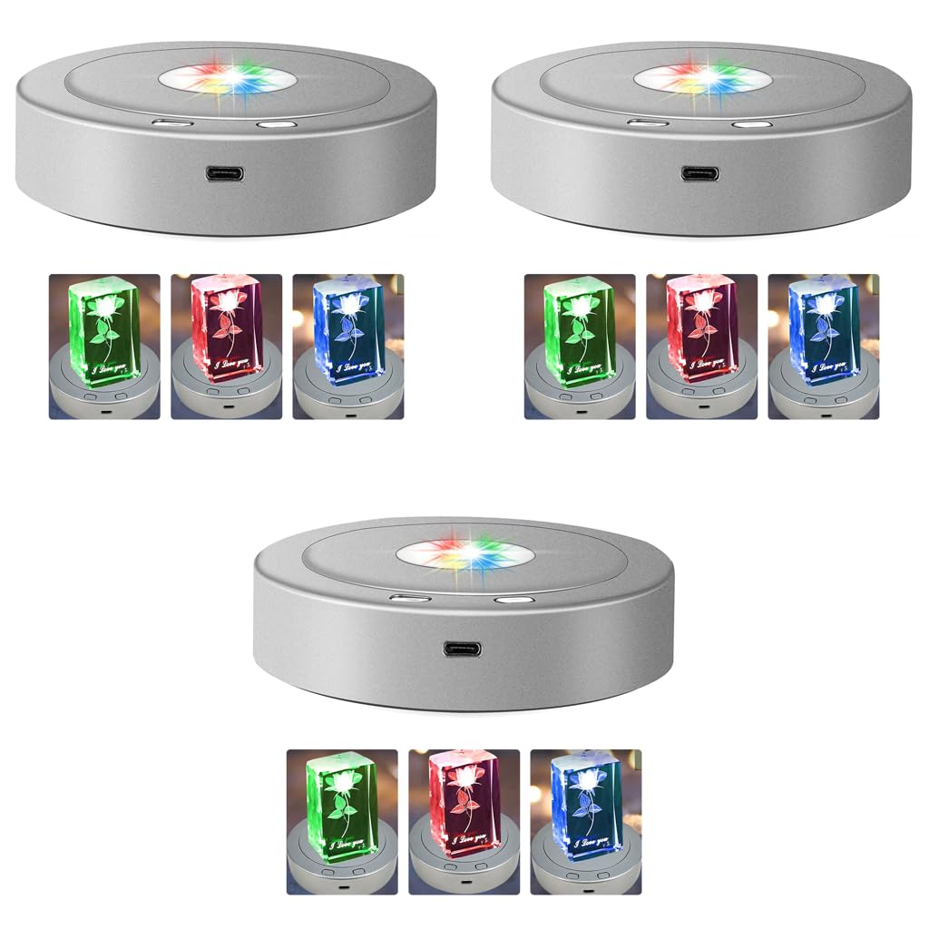 HASTHIP Rotating Display Stand for Crystal Crafts with 360° Bi-Directional Turntable | 11.5cm LED Light Base USB and Battery Powered