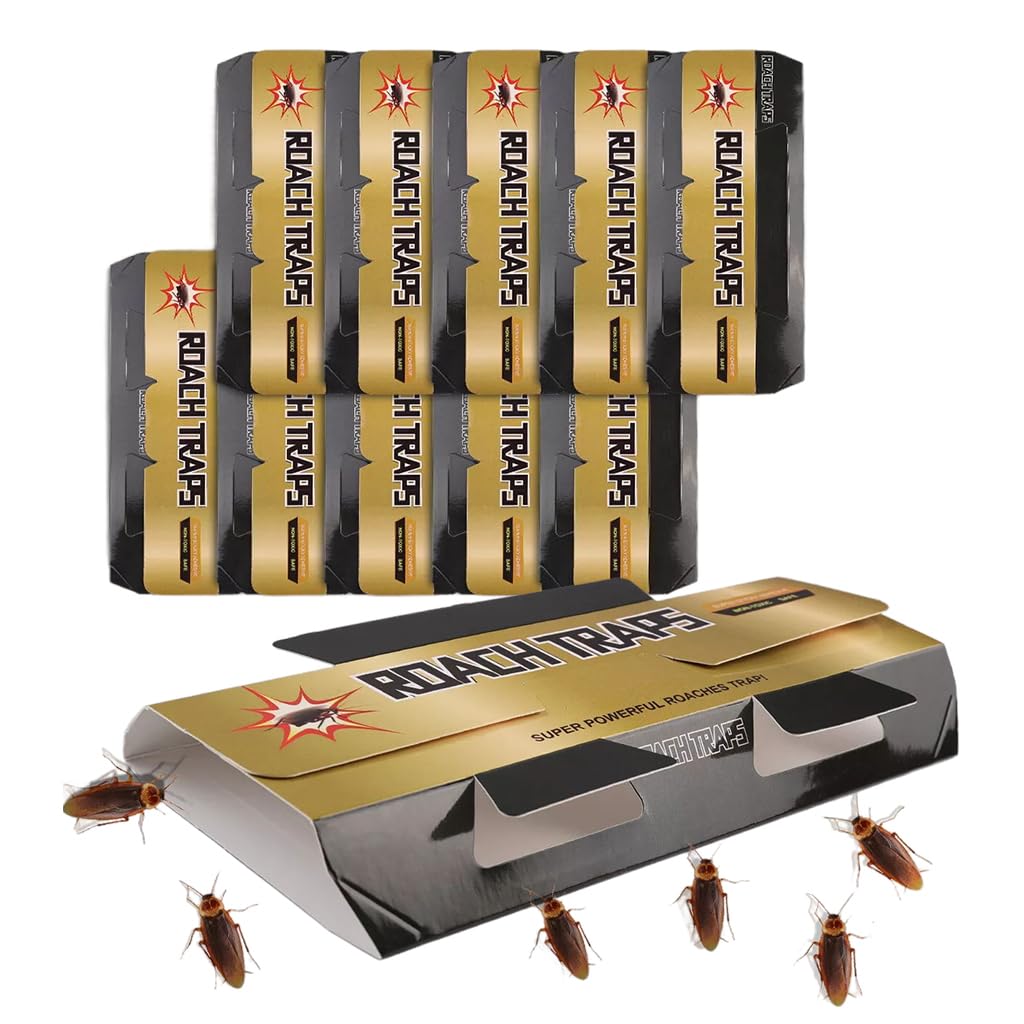 HASTHIP® 10pcs Cockroach Traps for Kitchen, Room, Office, Strong Adhesive Cockroach Killer, Pesticide Free Cockroach Repellent, Safe and Easy Cockroach Trap