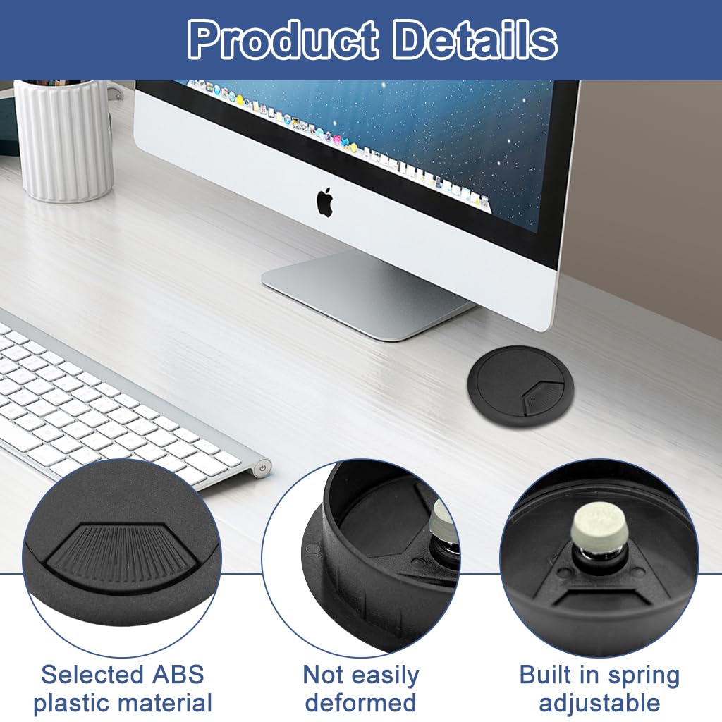HASTHIP® 6-Pack 2.36-Inch Black Desk Cable Grommets