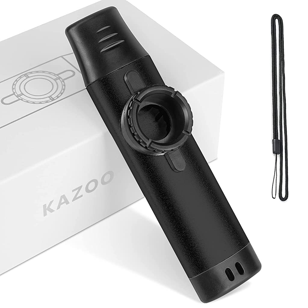 HASTHIP Kazoo Musical Instrument for Kids and Adults with 5 Membranes and Aluminum Alloy Body | Black