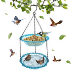 HASTHIP Garden Hanging Bird Bath for Outdoor Use with 70CM Double Layer Bowls | Crystal Blue Decor