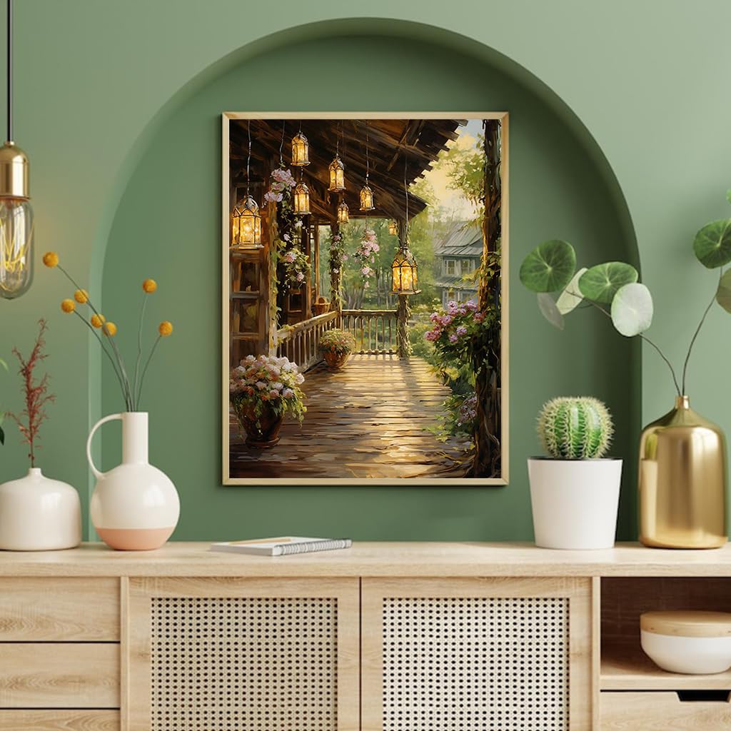 HASTHIP® DIY Paint by Numbers Kit Countryside Hallway DIY Oil Paint Paint by Numbers Canvas Oil Paint Wall Decoration DIY Number Painting Natural Scenery Oil Paint Home Decoration, 40 x 50 cm