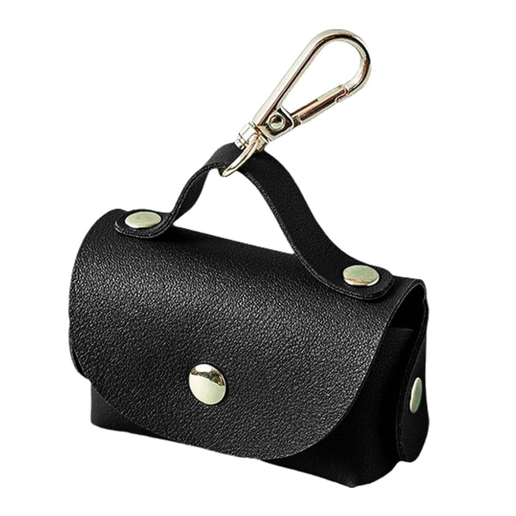 HASTHIP® Leather Dog Poop Bag Dispenser Holder for Leash,Portable Waste Bag Holder with Zipper Pouch,Durable Reusable Poop Container for Dogs Includes 1 Roll Pet Waste Bags - Black