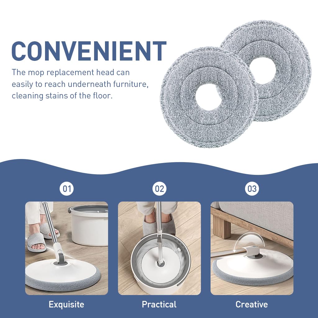 HASTHIP® 4Pcs Microfiber Mop Pads 9.84 Inches Round High Absorbent Microfiber Mop Pads Replacement for Rotary Mop Wet Dry Use Microfiber Mop Pads, Compatible Most Round Spin Mop & Bucket.